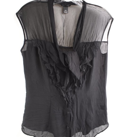 WHBM Size 2 Sheer Top Ruffle Front Button Down - Picture 2 of 4